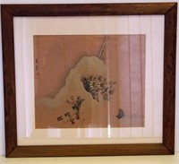 Framed Chinese floral painting