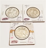 1943-D, ’44-S, ’45-S Half Dollars AU