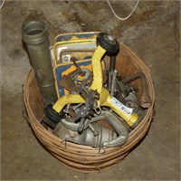 Basket of License Plates, C-Clamps, Sprinkler