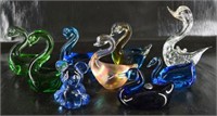 Group Of Glass Swans Figurines Or Paperweights