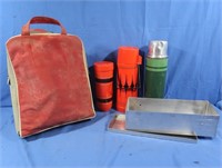 Bag containing 3 Thermos (2-no lids), Aluminum