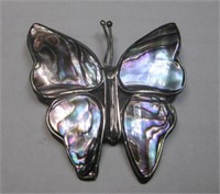 SS & Abalone Butterfly Pin - Hallmarked