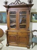 ANTIQUE BUTTERNUT 3 PC GLASS FRONT BUFFET HUTCH