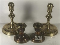 4 Brass Candle Holders 2 at 5 1/2 & 2 at 2 3/4"