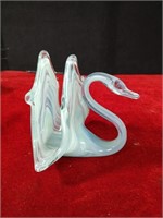 Vintage Art Glass Swan Napkin Holder 6 x 6"