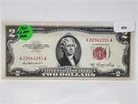 1953 Red Seal $2 Dollar Bill