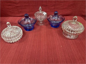 3 Candy Dishes, two glass, one crystal, 6 1/2, 8