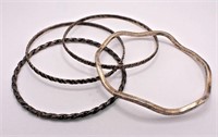 (4) STERLING BANGLE BRACELETS