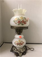 Ornate Lamp with Dual Floral Globes