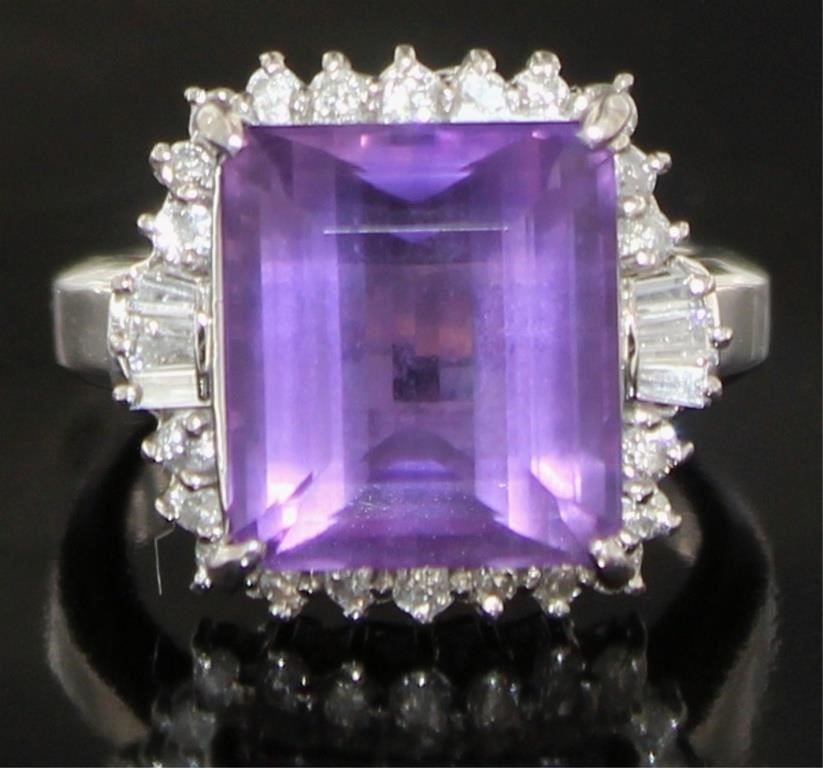 Platinum 9.91 ct Natural Amethyst & Diamond Ring