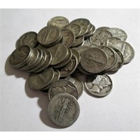 (50) Random Date Mercury Dimes -90% Silver