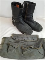 Harley-Davidson size 10 boots and a fishing bag