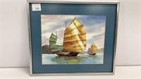 Original water color painting of Chinese sailing