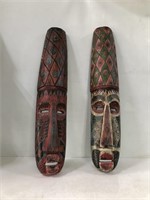 2 LONG WOOD CARVED WALL MASKS