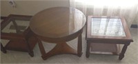2 glass top coffee tables and round table