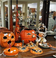 Group of vintage Halloween items: noisemakers,