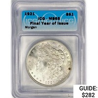 1921 Morgan Silver Dollar ICG MS65 Final Yr Issue