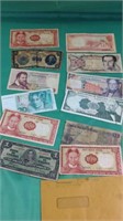 A lot of foreign paper money