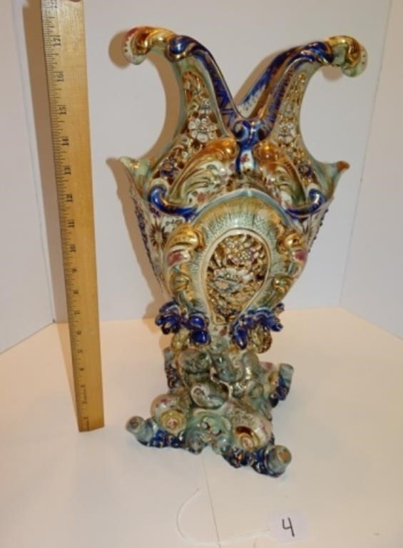 Large Antique Fisher J. Budapest Vase 17 3/8 Tall