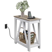 WLIVE Narrow End Table with Charging Station of