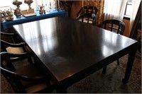 CHINESE STYLE BLACK LACQUER DINNING TABLE W/6