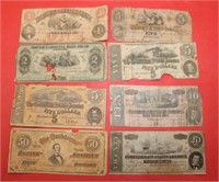 Group of 8 Bills; Tradesman Bank NY, 6 Confederate