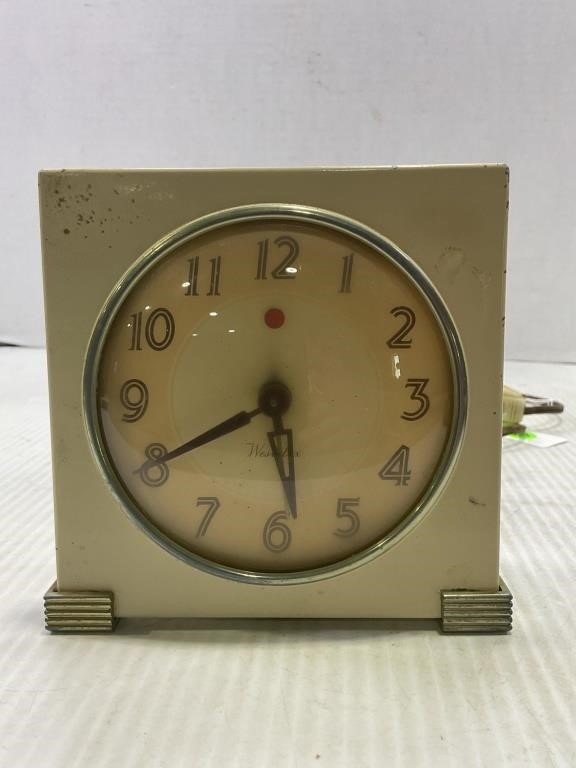 VINTAGE ART DECO WESTCLOX ELECTRIC ALARM CLOCK RED