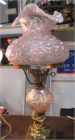 Fenton Poppy dresser lamp-irid. Pink opal