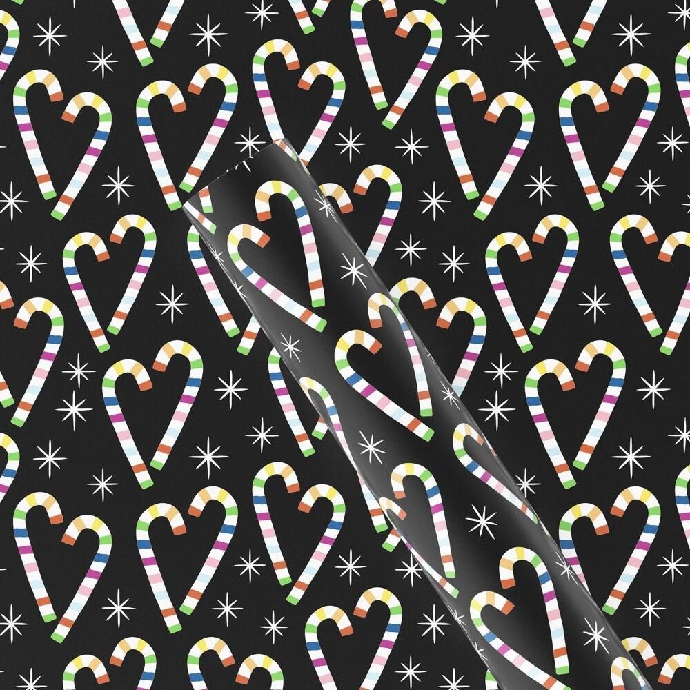 $3  50 sq ft Rainbow Candy Cane Wrap Black