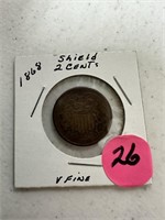 1868 Shield Two Cents Very Fine Nice Coin