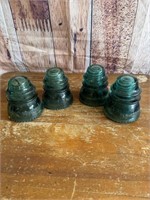 4 Vintage Green Glass Hemingray Insulators #42