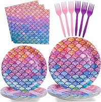 SCIONE 96Pcs Mermaid Party Supplies Birthday