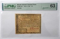 1780 RHODE ISLAND COLONIAL NOTE PMG 63