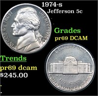 Proof 1974-s Jefferson Nickel 5c Grades GEM++ Proo