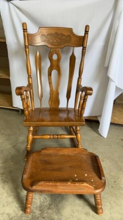 Vintage Wooden Rocking Chair & Footstool