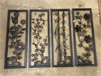 4 metal & wood wall hanging decorations.