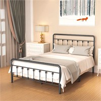 QUEEN Noillats Metal Bed Frame w/Vintage Headboard