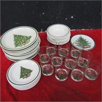 Stoneware Christmas dishes.