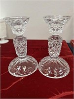 Pair of Vintage Bohemian Cut Crystal Candle Sticks