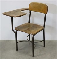 Old Wood & Metal School Chair w/ Connected Desk