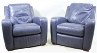 PAIR OF CRATE & BARREL BLUE LEATHER RECLINERS