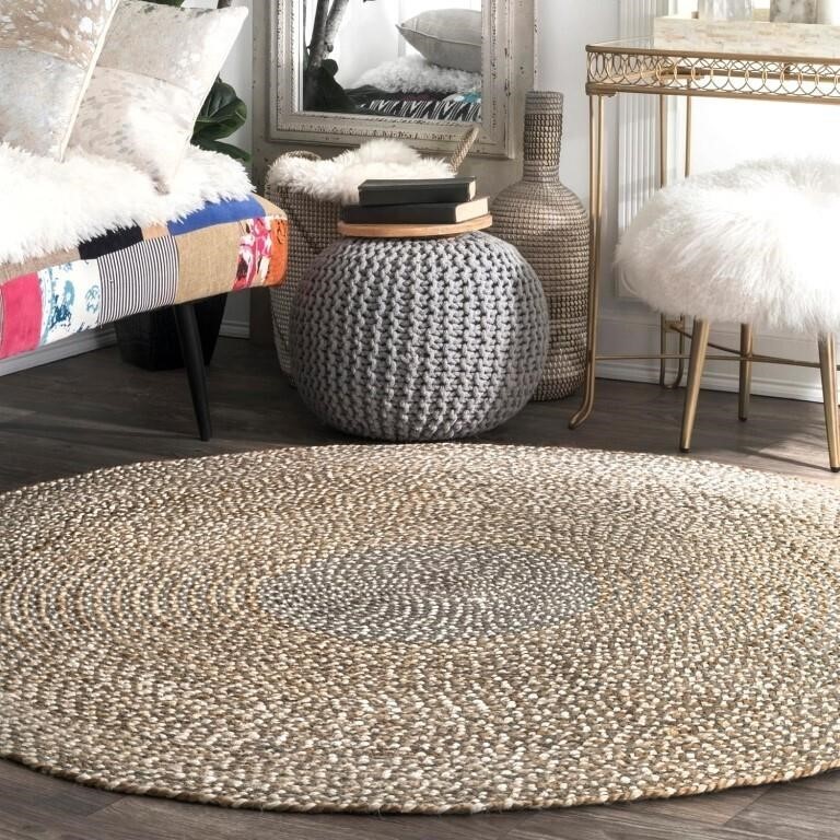 nuLOOM Draya Solid 8 Round Wool Jute Area Rug