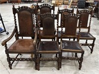 7 Antique Jacobean Hunting Dining Chairs