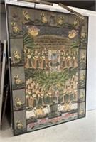 Large Hindu Framed Hand Painted Tapestry