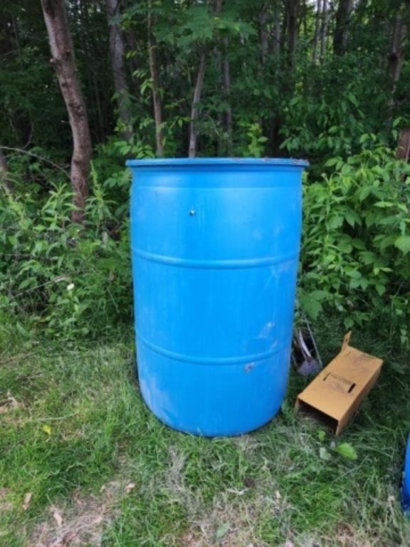 50 gallon plastic drum, blue
