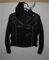 Ladies black leather motorcycle jacket with liner