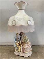 Capodimonte Figural Lamp with Fringed Shade