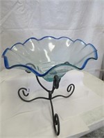 Fluted Glass on Rod Iron Stand (18'')