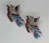 CORO SHOE PIN SILVER TONED AND CRYSTAL BIRDS PAIR