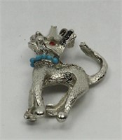 VINTAGE TERRIER PENDANT SILVER TONE/TURQUOISE